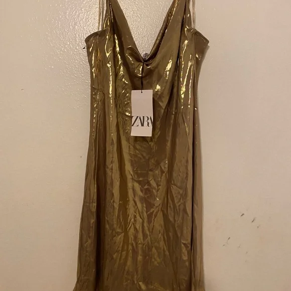 Zara Gold Satin Mini Dress - Picture 4 of 7